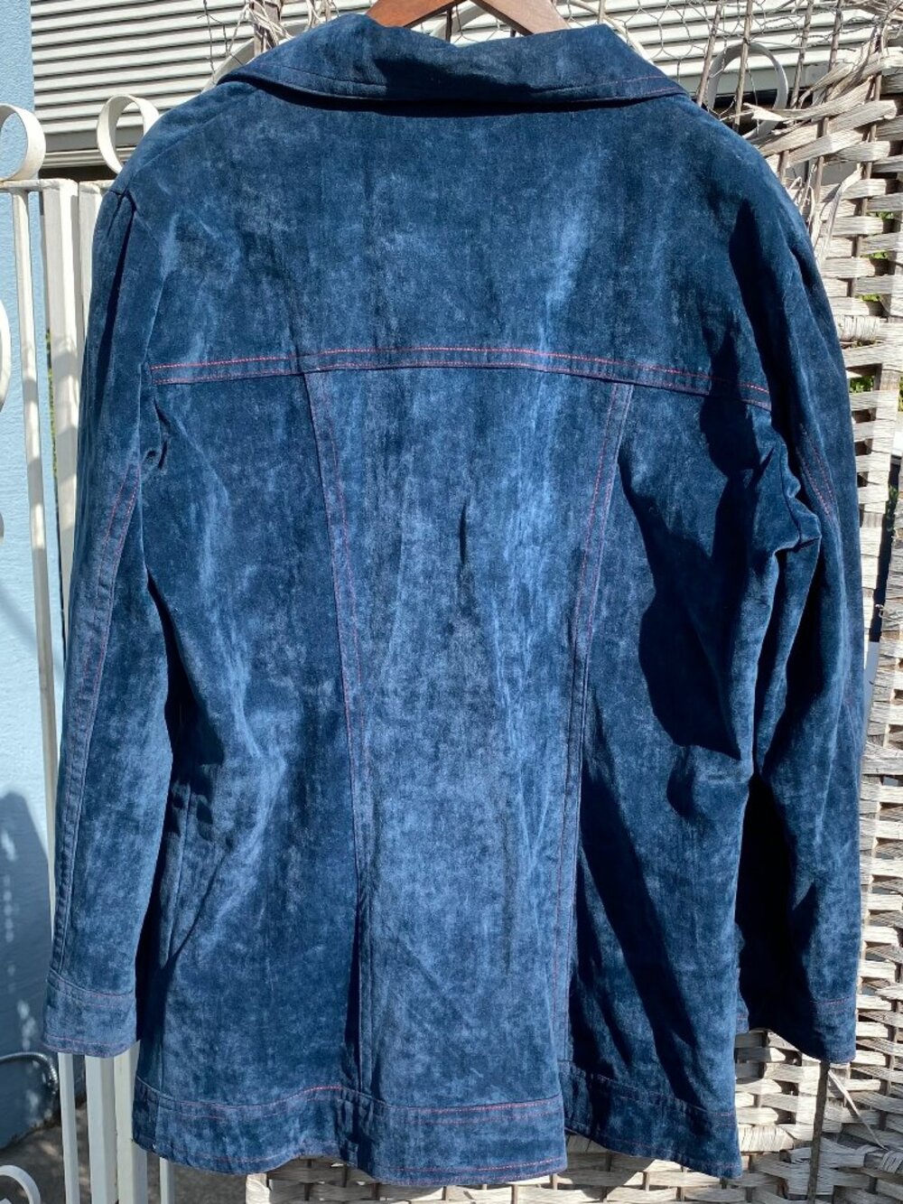 1970s Sears The Men's Store Sportswear Blue Suede Velour Safari Chore Jacket 46 - Picture 13 of 13